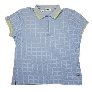 Annika Cutter Buck Golf Polo Shirt Womens Medium Blue Geometric Short Sleeve Top